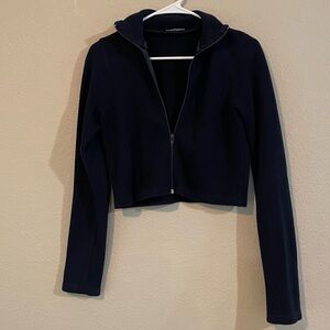 Brandy Melville Cropped Zip-Up in Navy